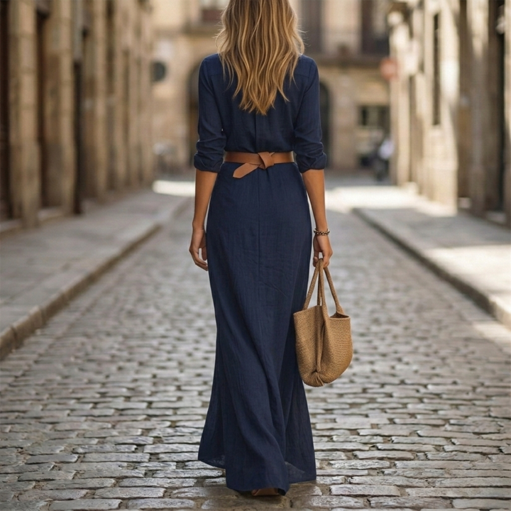 Lissie | Women's Maxi Shirt Dress with Long Sleeves and Belt-Metro Lane Plaza