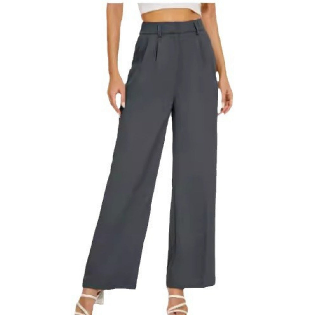 Casual Wide Leg Trousers with Pockets for Women - High Waist Style-Metro Lane Plaza