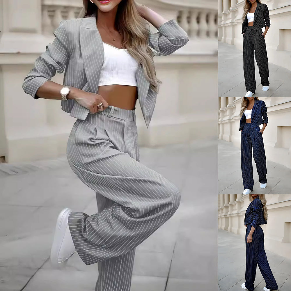 Women's Casual Cropped Top & Pants Outfit-Metro Lane Plaza