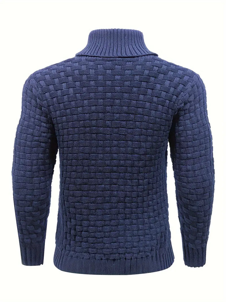 Strikket sweater med tekstur, halvlange lynlås og pullover-design til mænd