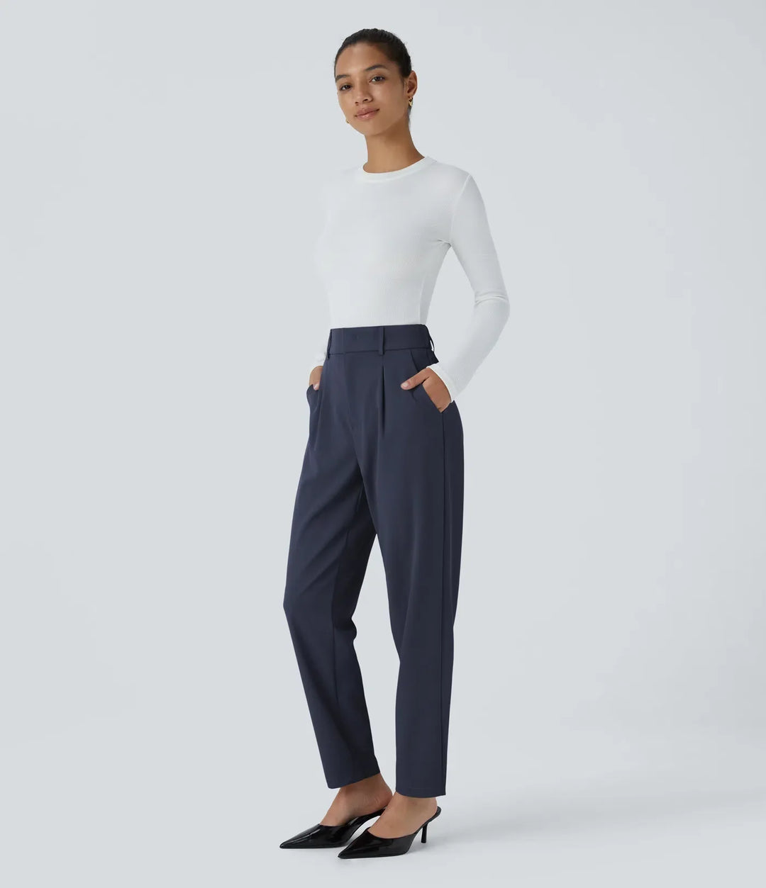 Hella | Women's High-Waisted Soft Stretch Trousers-Metro Lane Plaza