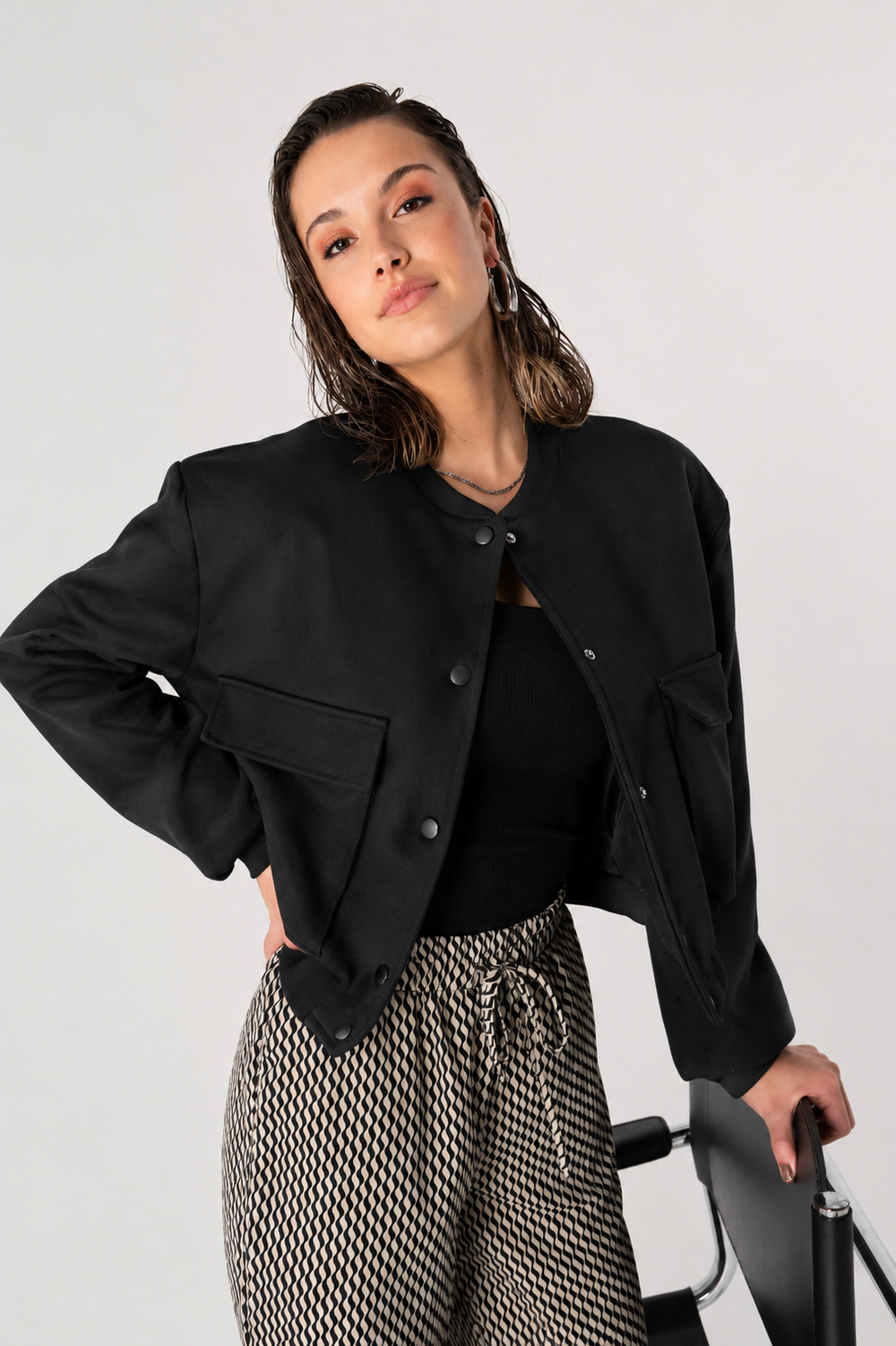 Sophia | Women's Comfortable Luxury Bomber Jacket-Metro Lane Plaza
