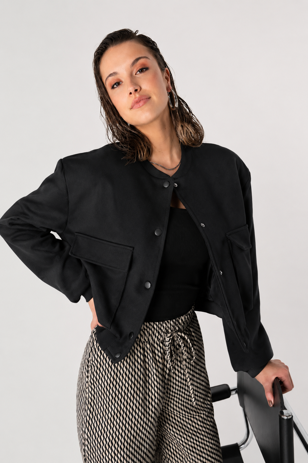 Sophia | Women's Comfortable Luxury Bomber Jacket-Metro Lane Plaza