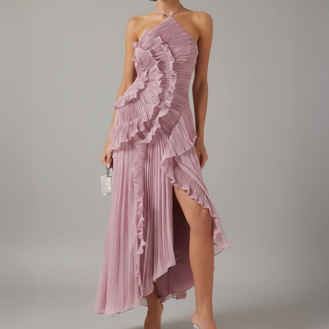 Avery | Women's Asymmetric Pleated Dress-Metro Lane Plaza