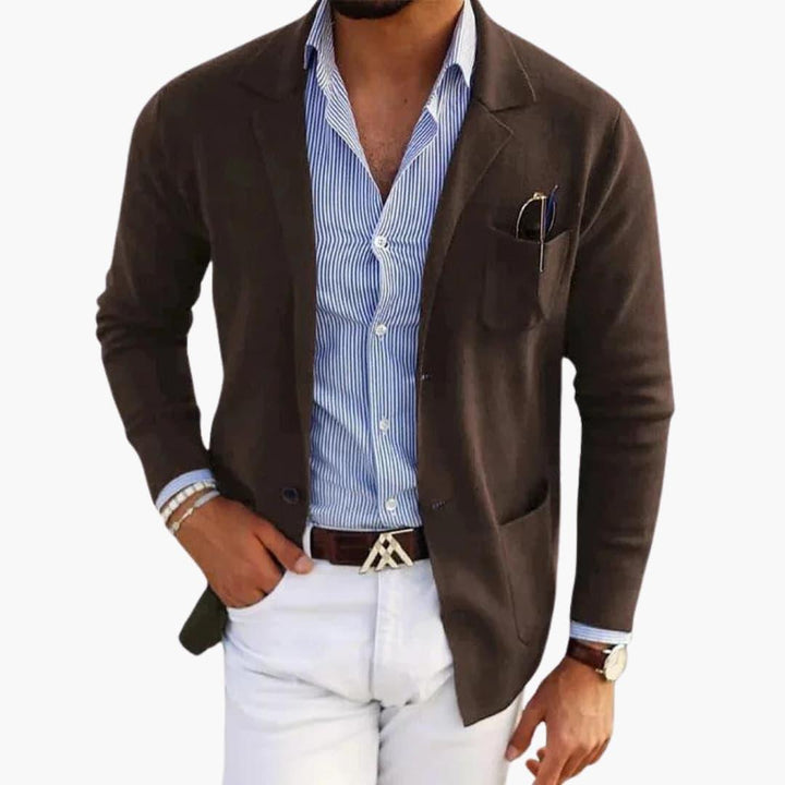 Men's Knit Blazer with Lapel Collar and Button Closure