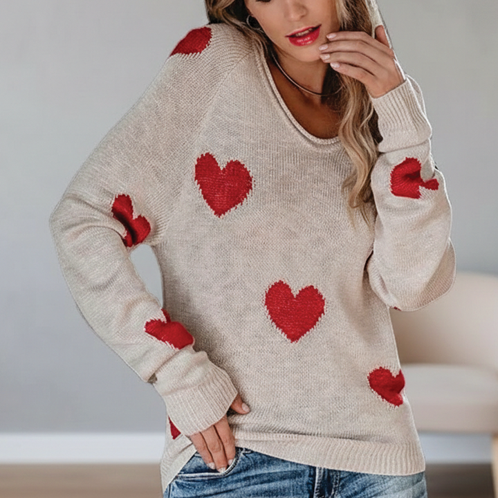 Damen-Strickpullover mit Herzmuster