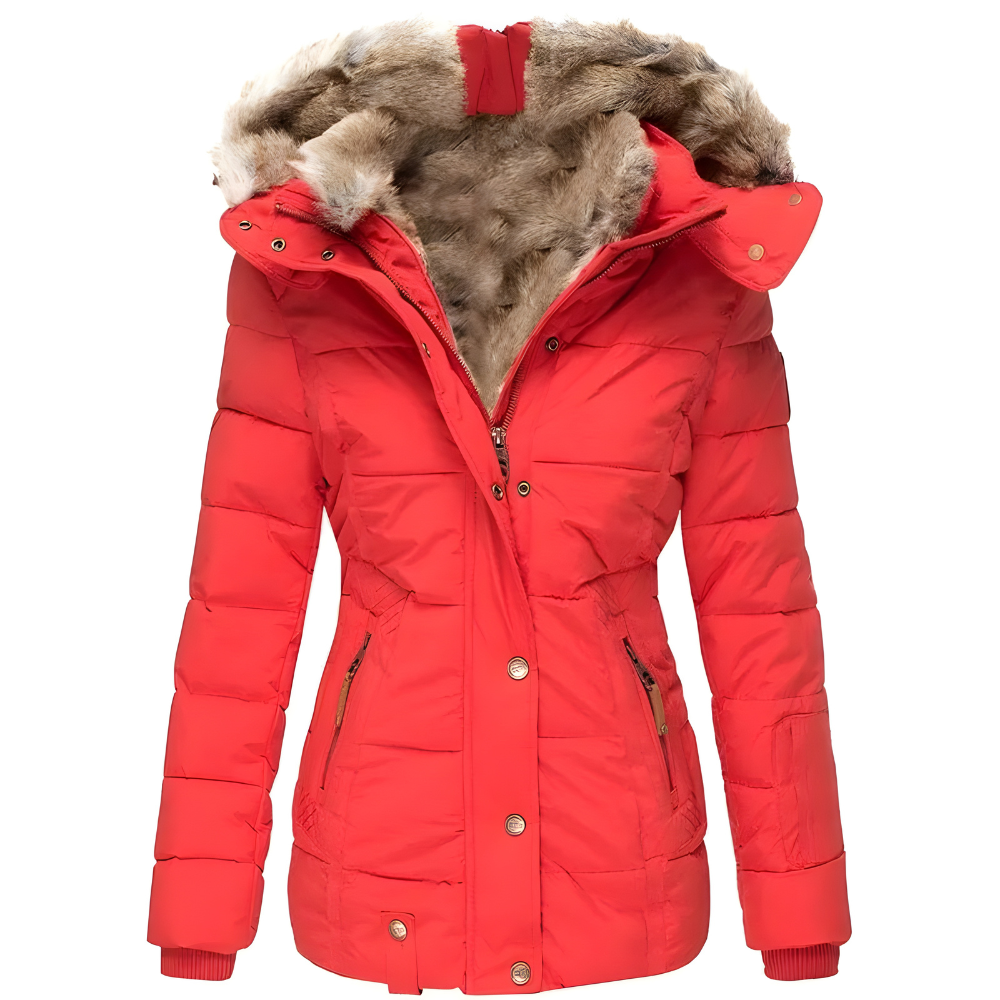 Lina | Women's Quilted Long Winter Coat with Removable Fur Hood-Metro Lane Plaza