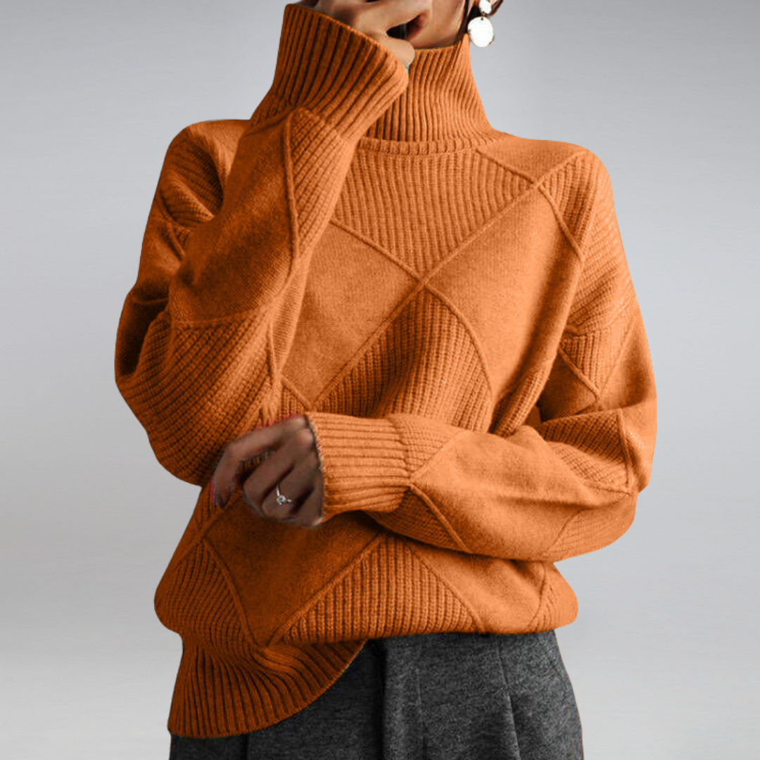 Pull pour femme en maille à col montant avec motif losanges