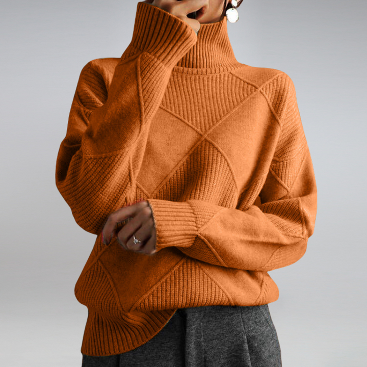 Pull pour femme en maille à col montant avec motif losanges