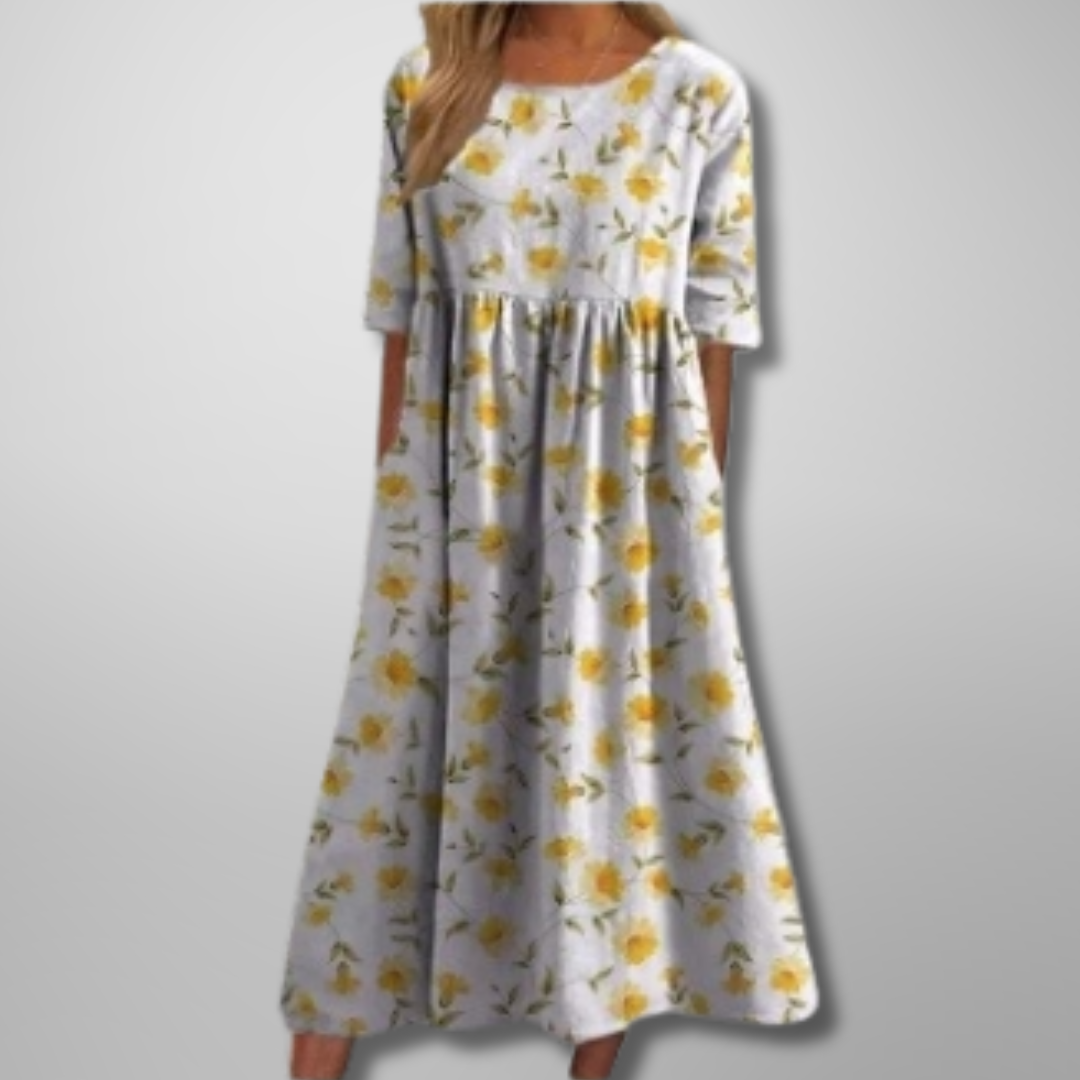 Elowen | Women's Relaxed Floral Midi Dress-Metro Lane Plaza