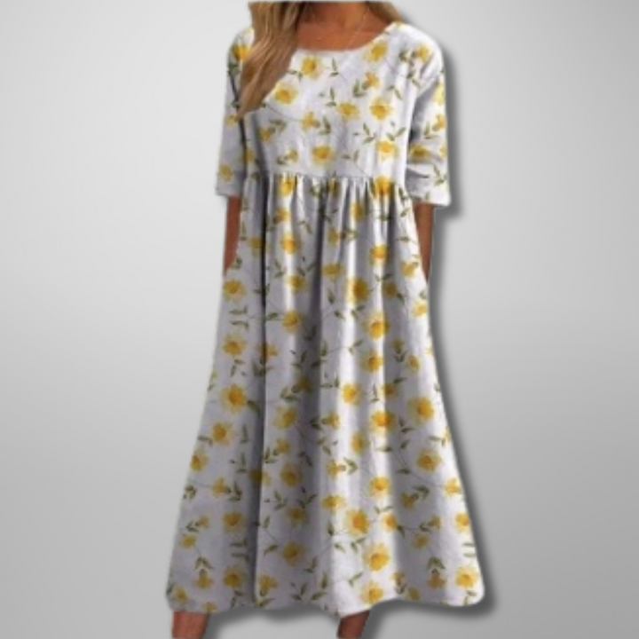 Elowen | Women's Relaxed Floral Midi Dress-Metro Lane Plaza