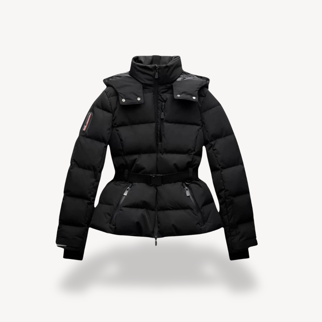 Damen-Steppjacke mit Kapuze und Gürtel