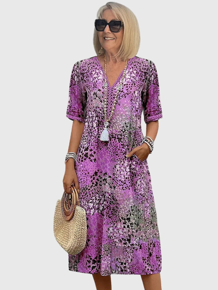 Women's Elegant Floral Midi Dress-Metro Lane Plaza
