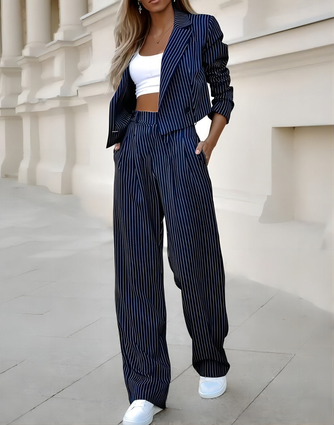 Women's Casual Cropped Top & Pants Outfit-Metro Lane Plaza