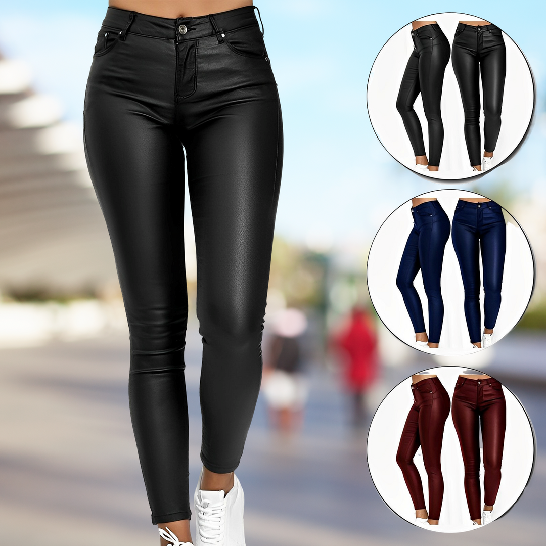 Women's Trendy Slim Fit Leather Pants for Stylish Look-Metro Lane Plaza