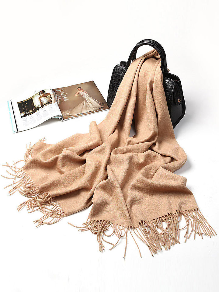 Dikra Wool Scarf | Women's Elegant Fringed Wool Scarf for Warmth-Metro Lane Plaza