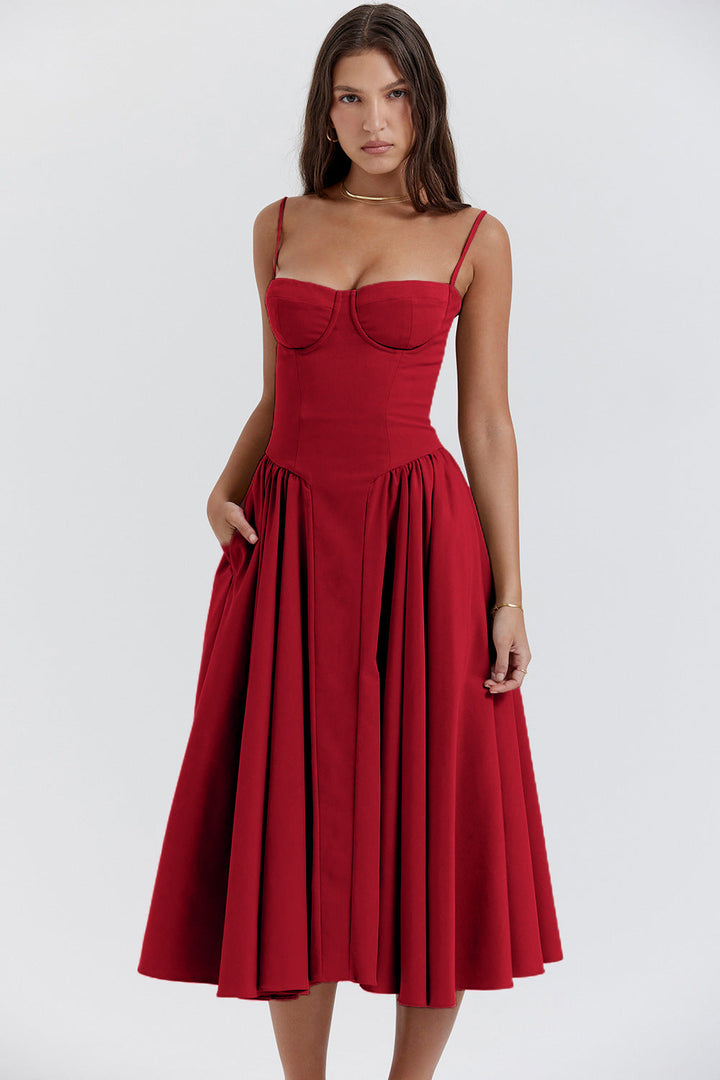 Natalie | Elegant Pleated Midi Dress for Women-Metro Lane Plaza
