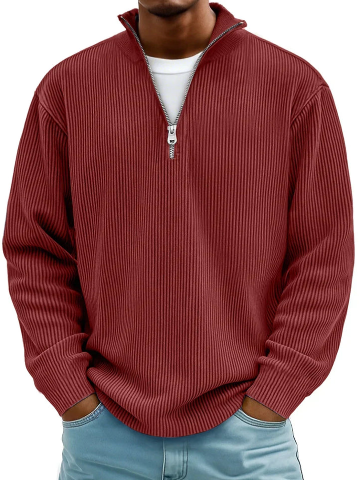 Pull en maille côtelée à manches longues, demi-fermeture zippée, pour homme