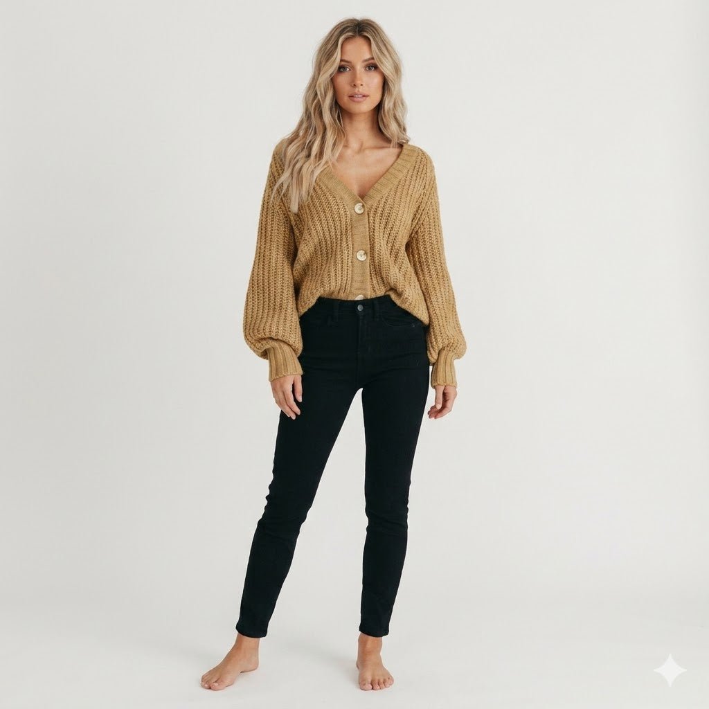Kvinders grovstrikkede cardigan med knapper