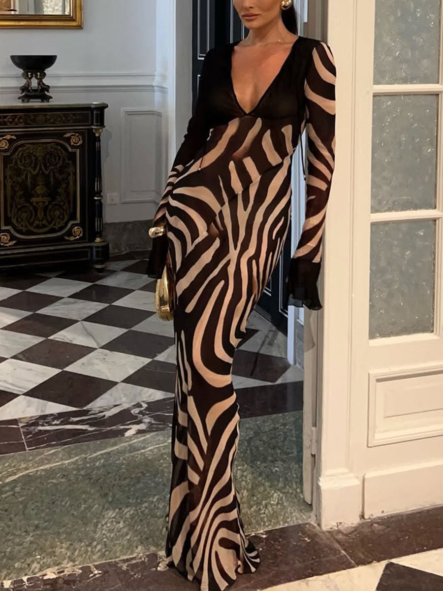 Norma | Women's Long Sleeve Maxi Dress-Metro Lane Plaza