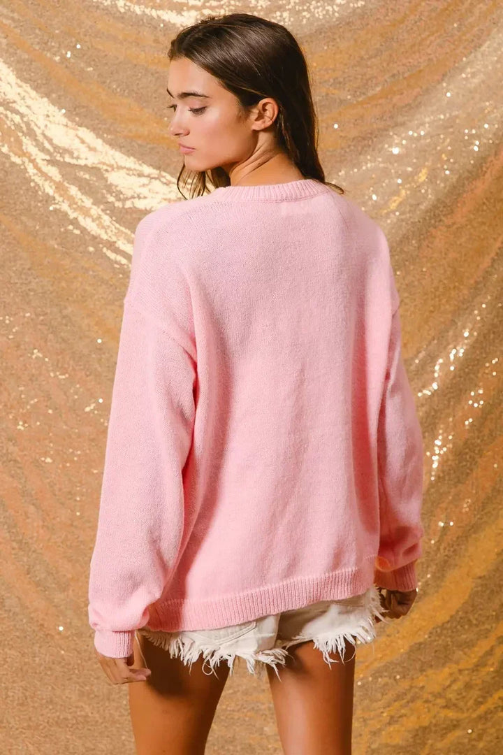 Camisola de gola redonda de inverno com tema natalício para senhora