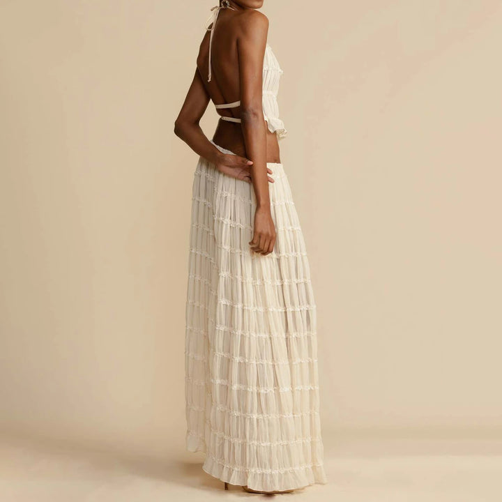 Sophia | Women's 2pcs Dress Suit with Sleeveless Halter Top and Skirt-Metro Lane Plaza