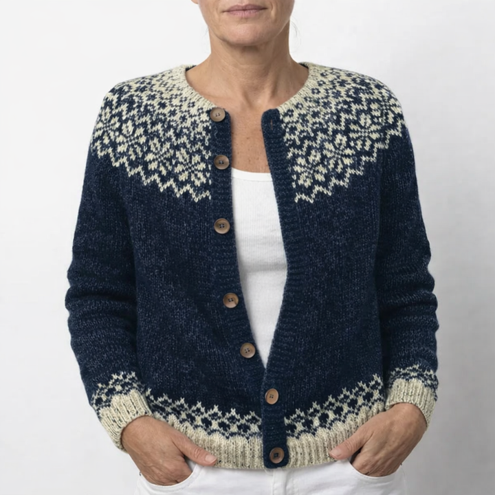 Gestrickter Damenpullover mit Print