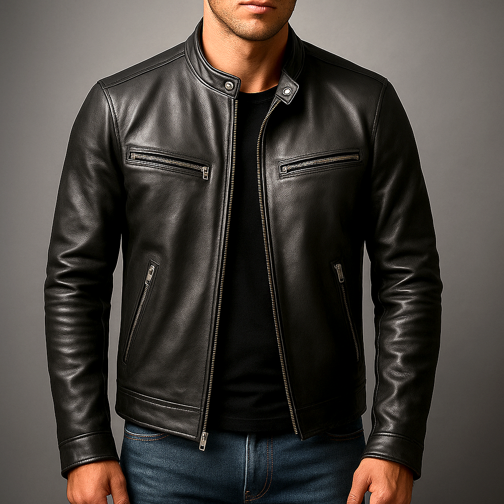 Chaqueta clásica de cuero para motociclista para hombre