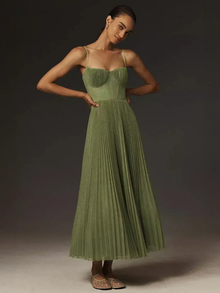 Women's Pleated Spaghetti Strap Midi Dress-Metro Lane Plaza