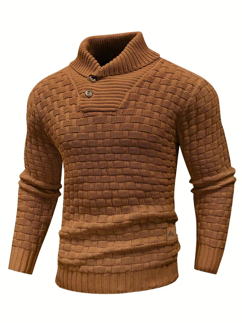 Strikket sweater med tekstur, halvlange lynlås og pullover-design til mænd