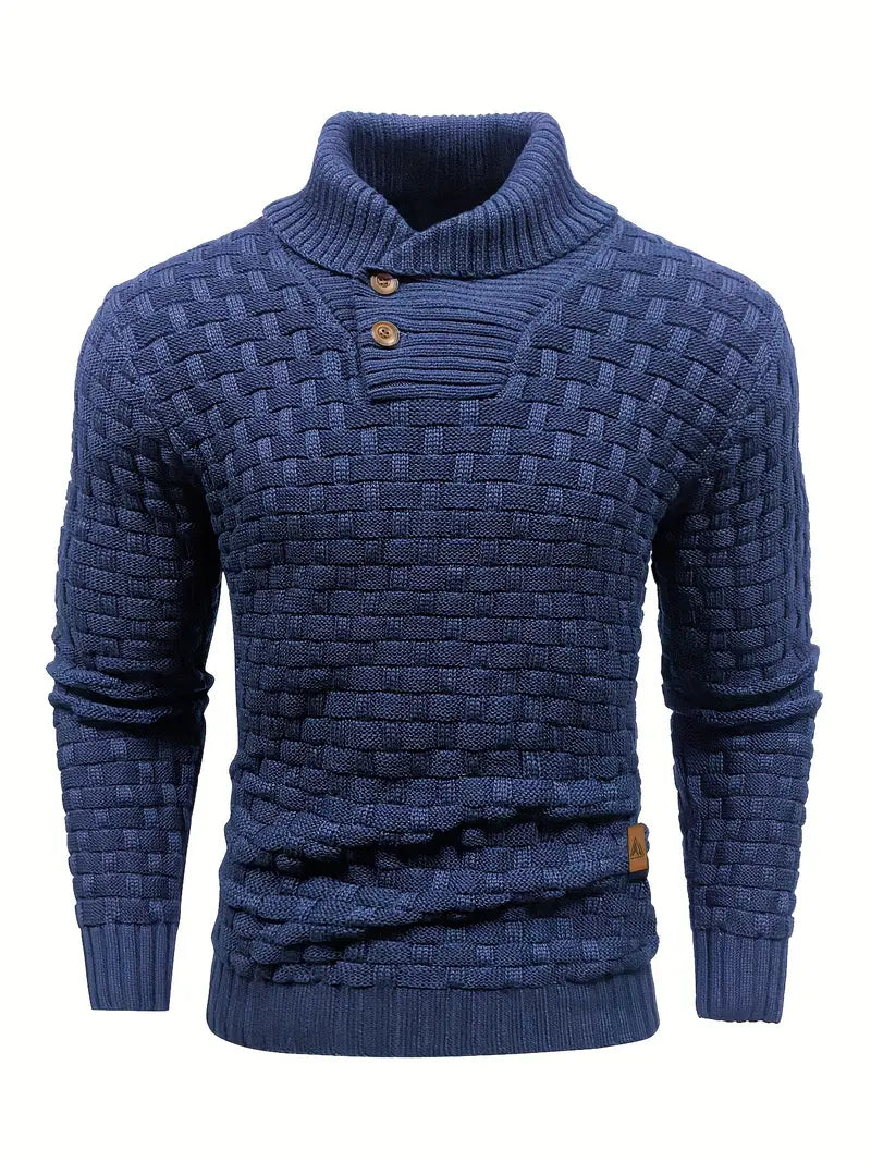 Strikket sweater med tekstur, halvlange lynlås og pullover-design til mænd
