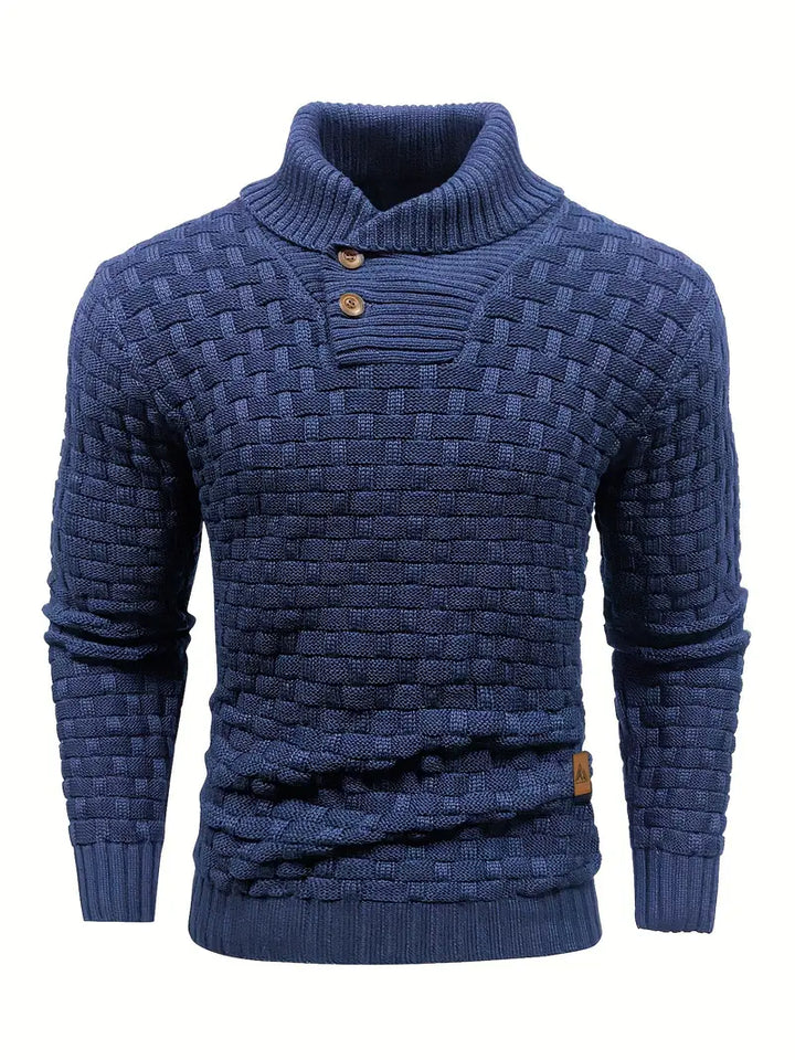 Strikket sweater med tekstur, halvlange lynlås og pullover-design til mænd