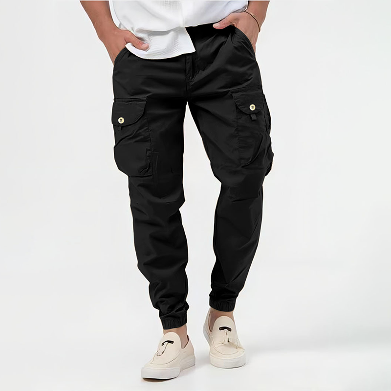 John | Men's Cargo Trousers with Side Pockets and Elastic Cuffs-Metro Lane Plaza
