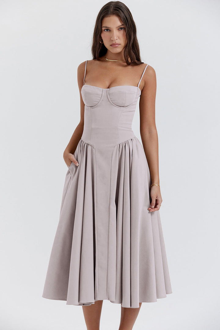 Natalie | Elegant Pleated Midi Dress for Women-Metro Lane Plaza