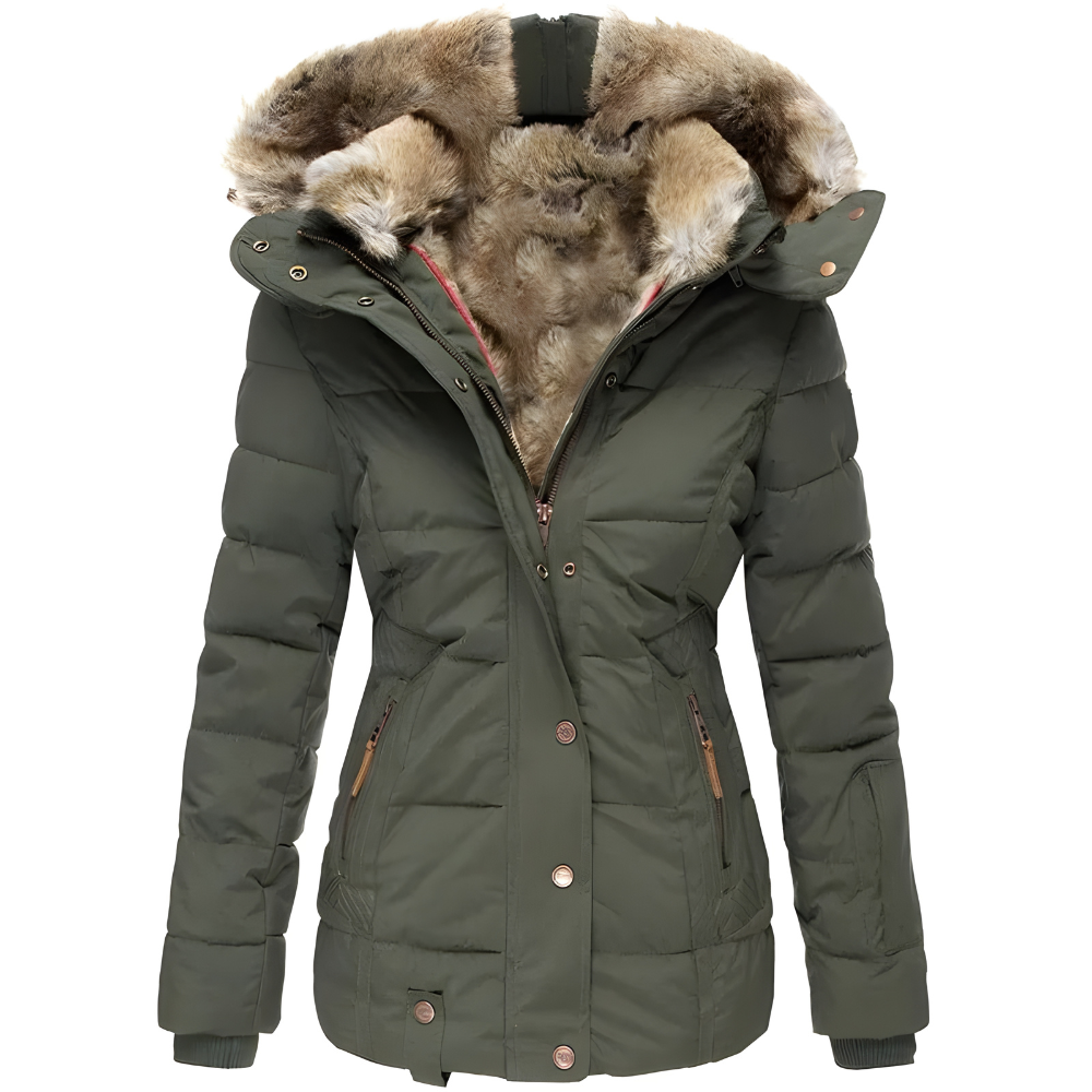 Lina | Women's Quilted Long Winter Coat with Removable Fur Hood-Metro Lane Plaza
