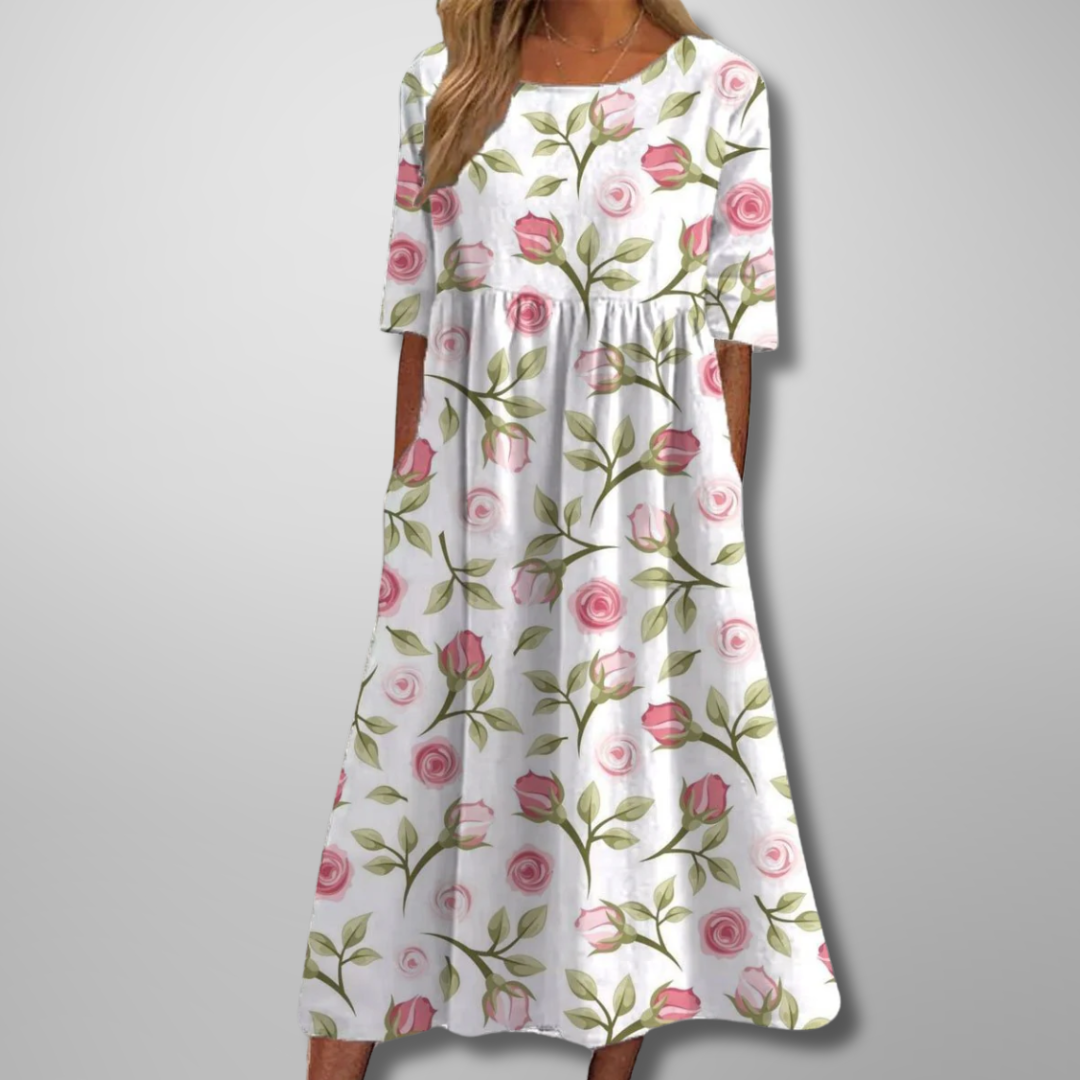 Elowen | Women's Relaxed Floral Midi Dress-Metro Lane Plaza