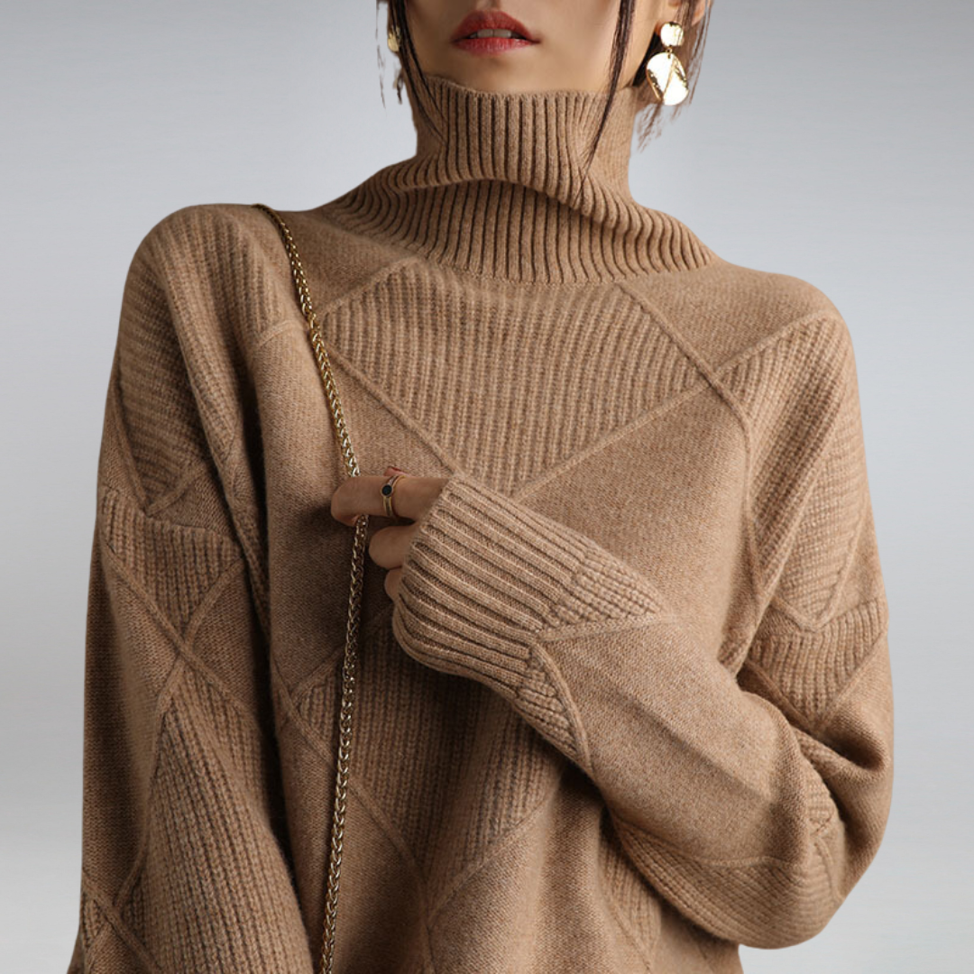 Pull pour femme en maille à col montant avec motif losanges