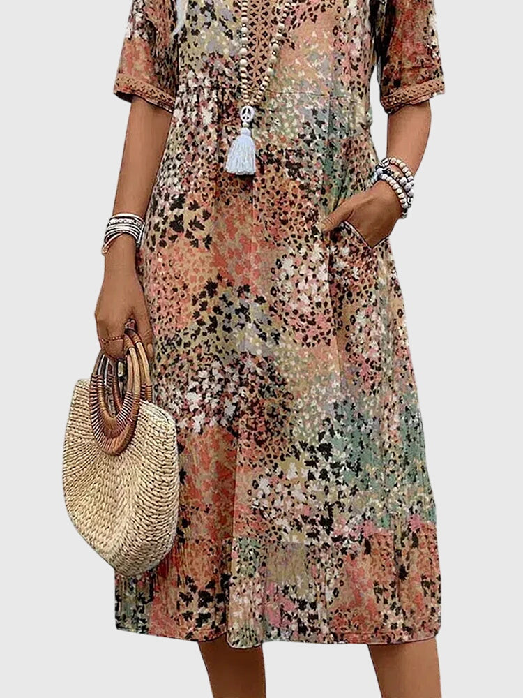 Women's Elegant Floral Midi Dress-Metro Lane Plaza