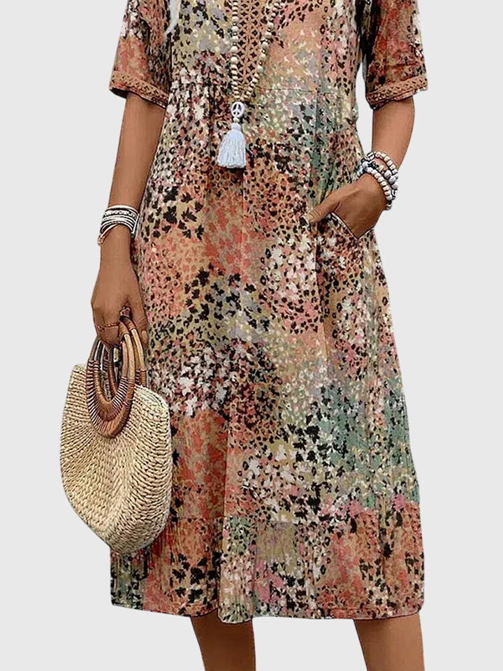 Women's Elegant Floral Midi Dress-Metro Lane Plaza