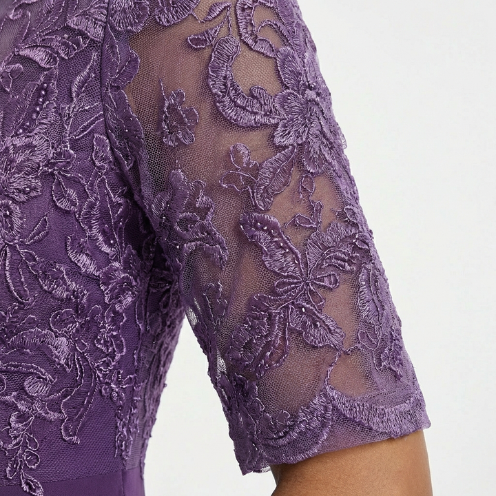 Women's Elegant Lace Midi Dress with Half Sleeves-Metro Lane Plaza