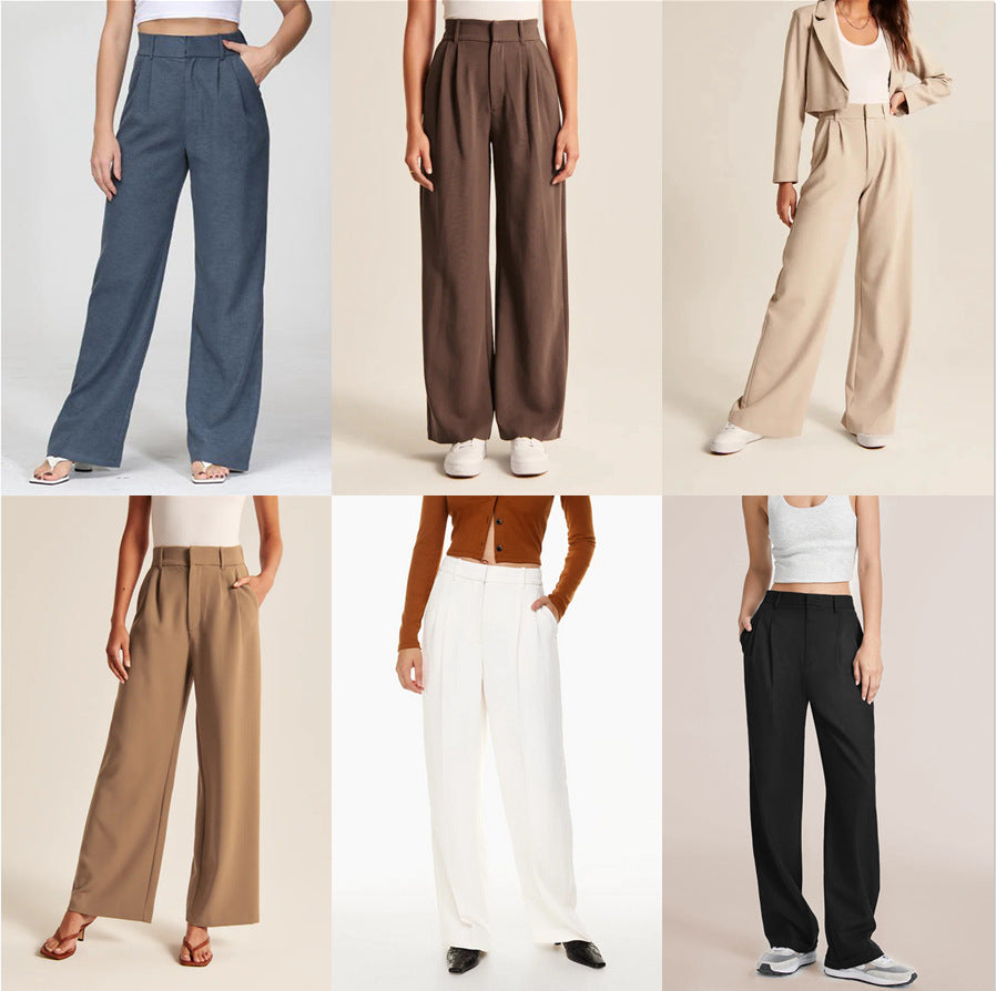 Casual Wide Leg Trousers with Pockets for Women - High Waist Style-Metro Lane Plaza