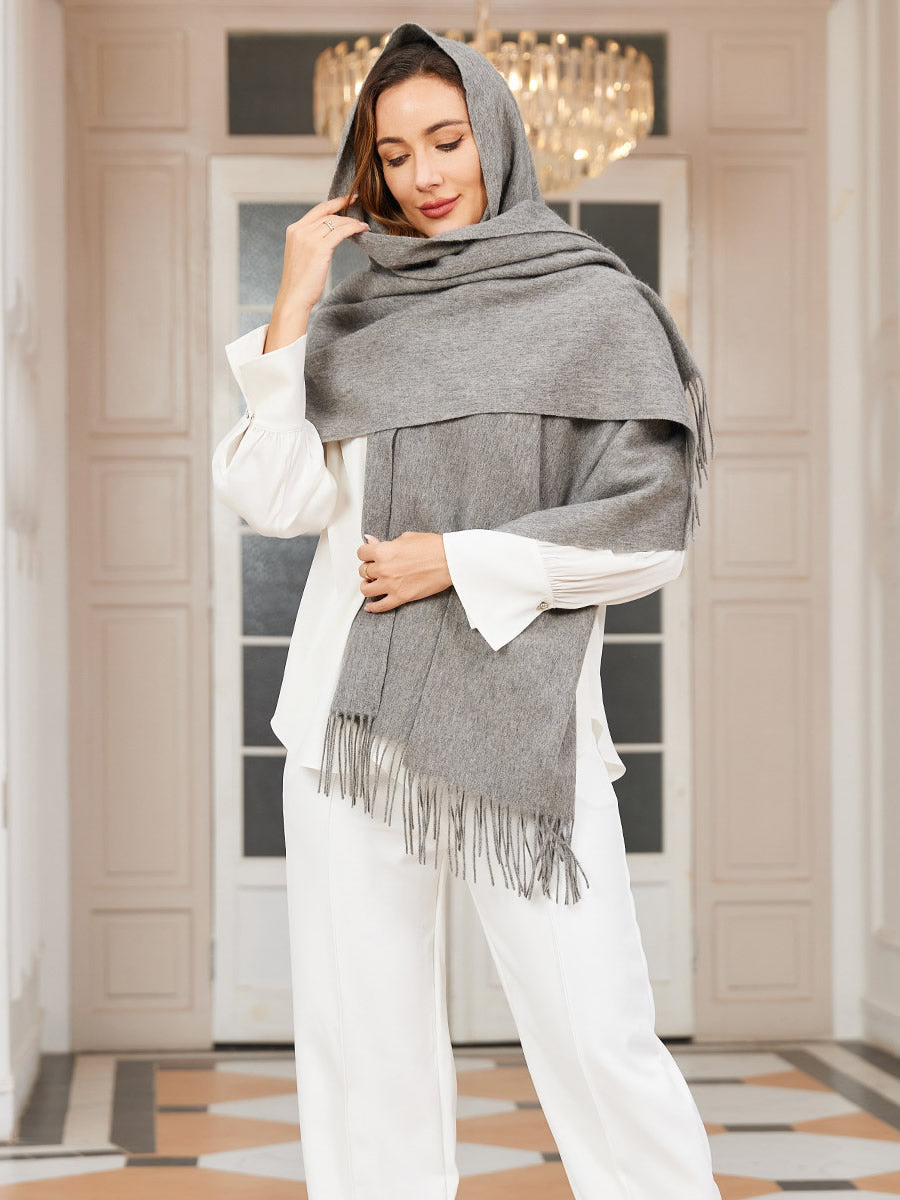 Dikra Wool Scarf | Women's Elegant Fringed Wool Scarf for Warmth-Metro Lane Plaza