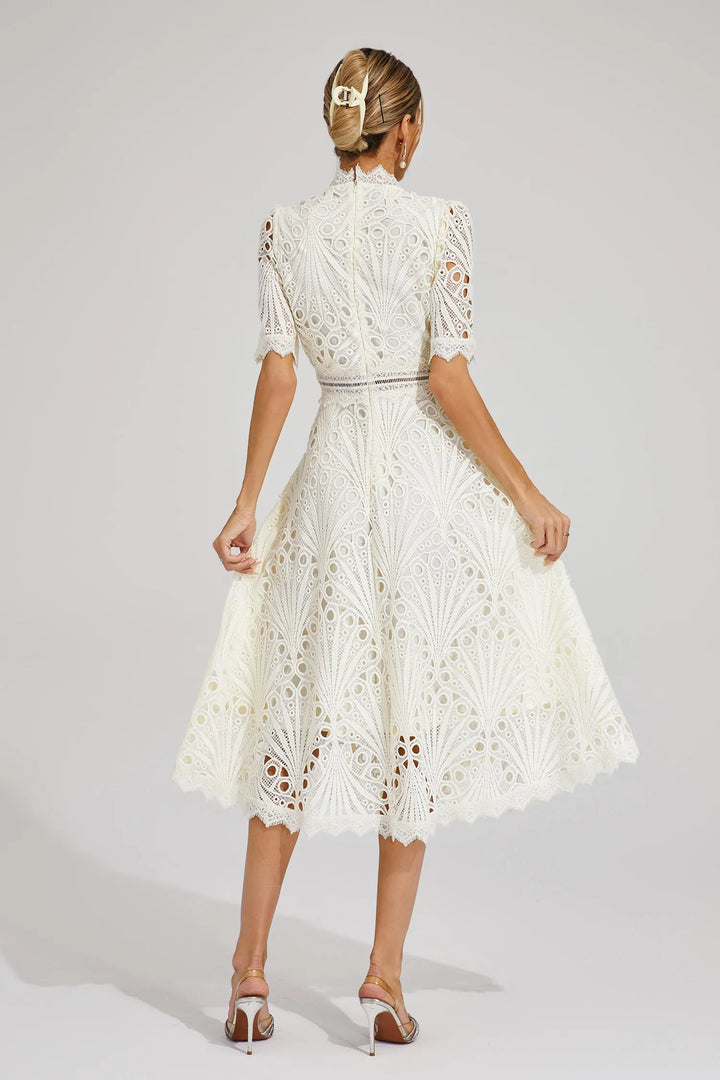 Women's Elegant Lace Midi Dress-Metro Lane Plaza