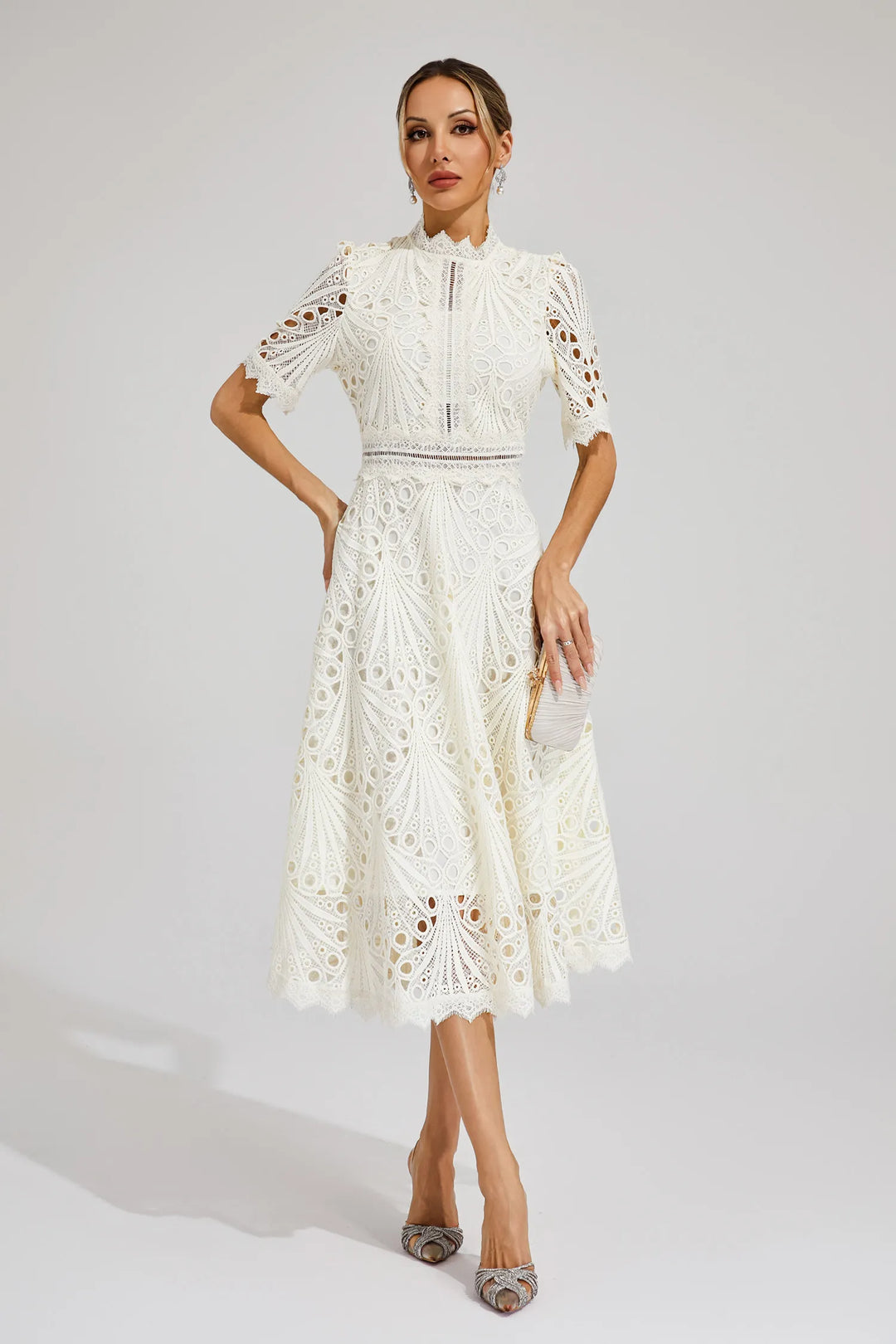 Women's Elegant Lace Midi Dress-Metro Lane Plaza