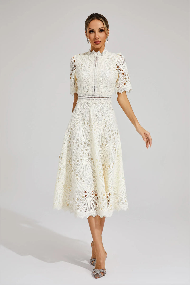 Women's Elegant Lace Midi Dress-Metro Lane Plaza