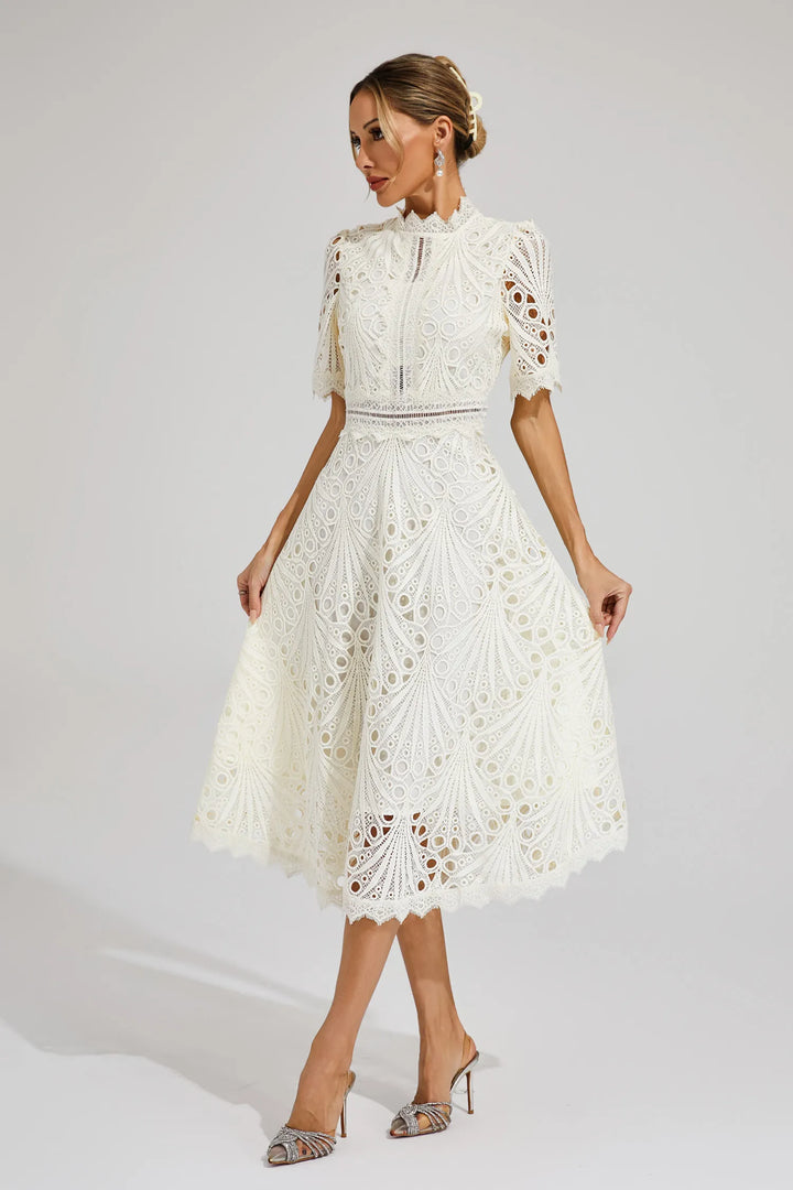 Women's Elegant Lace Midi Dress-Metro Lane Plaza