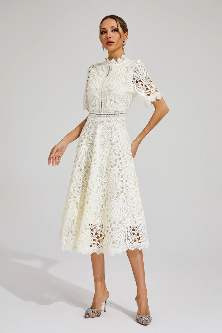 Women's Elegant Lace Midi Dress-Metro Lane Plaza