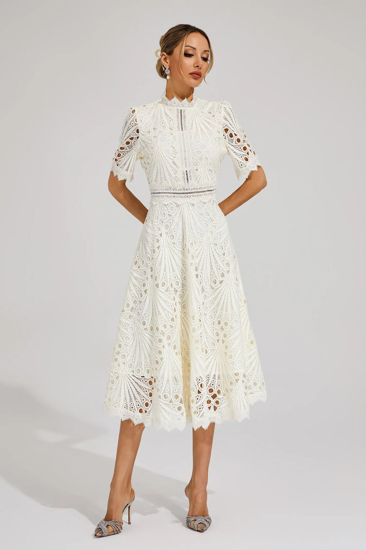 Women's Elegant Lace Midi Dress-Metro Lane Plaza