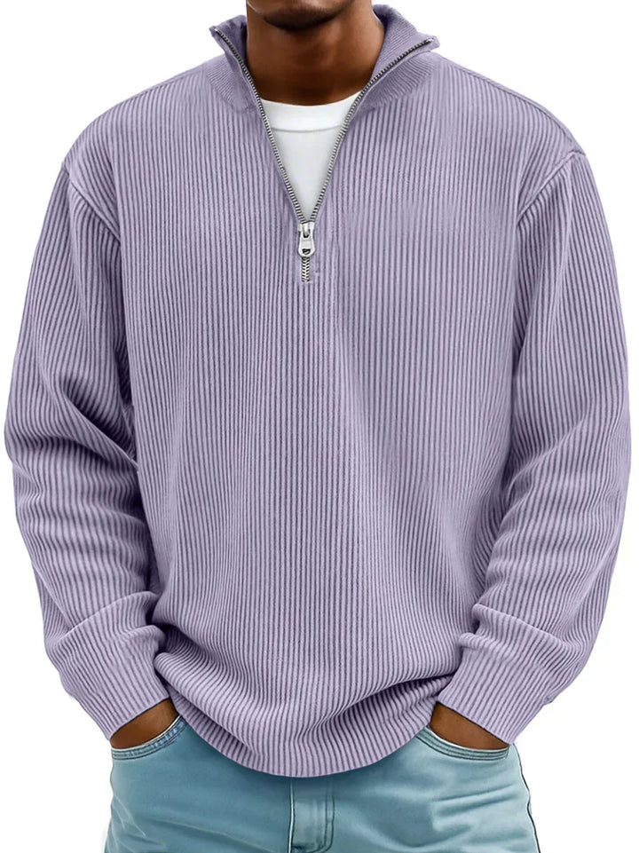 Pull en maille côtelée à manches longues, demi-fermeture zippée, pour homme