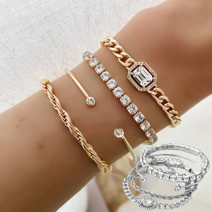 Barbara | Women's Minimalist Bracelet Set with Sparkling Crystals-Metro Lane Plaza
